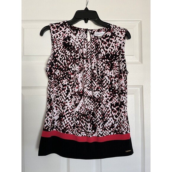 CALVIN KLEIN Pleated Front Speckled Keyhole Blouse Shirt Size Medium NWT - Picture 1 of 10